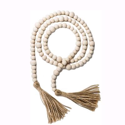 China 58in Farmhouse Traditional Beads With Tassels Country Decor Rustic Boho Prayer Beads Large Wall Hanging Decor for sale