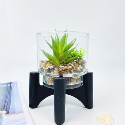 China Modern Customized Home Decoration Plants Bottle With Wooden Support Artificial Plant Home Decoration for sale