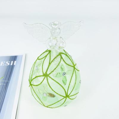 China Home Decration Green Color Angels For Christmas Decoration Handmade Glass Crafts for sale