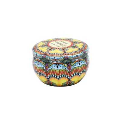 China Gift & Craft Maker Customized Printed Small Decorative Patterned Perfume Soy Wax Round 2Oz Container Metal Tin Jar Box Candle for sale