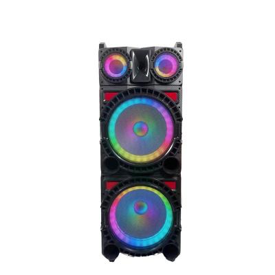 China USB/TF/FM Blue/--Double Tooth 15inch Trolley Speaker DJ Party Super Bass/Remote/TWS Wooden Speaker With Karaoke And Shining Light for sale