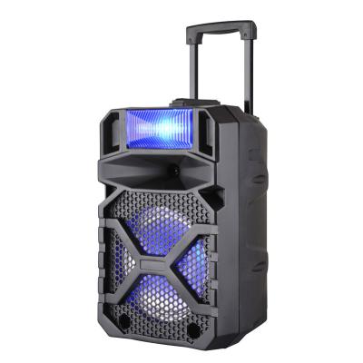 China USB/TF card/FM/Bluetooth/remote/AUX. in mic in/with cart wheels in sound box 8inch big BT running rechargeable portable outdoor speaker system subwoofer with led light, square dance dj speaker for sale