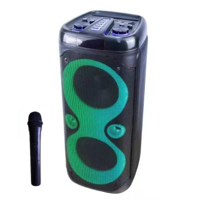 China Newest Dual 8inch LED Flashing Light Wireless Rechargeable Party Speaker Boombox With Mode Lights for sale