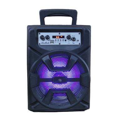 China USB/TF/FM/remote/TWS/Blue/speaker light/MIC in/aux tooth in Hotsale 8inch BT rechargeable battery portable party speaker with LED lights for sale