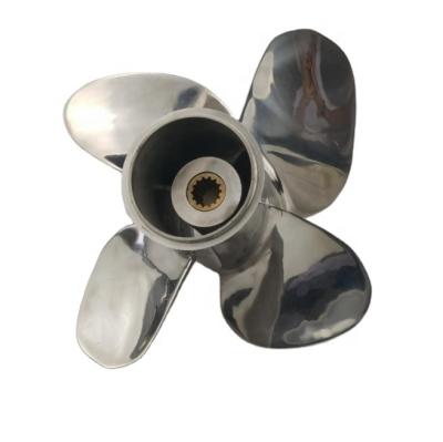 China Stainless Steel 4 BLADES 15-35HP 9.9x10 WATER THRUSTER Mathed JOHNSON STAINLESS STEEL OUTBOARD THRUSTER MARINE PROPELLER for sale