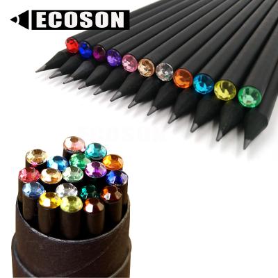 China Diamond Pencil FREE SAMPLES Quality All Black Wooden Pencil With Multi Color Crystal Acrylic Diamond HB Customized Logo Printed Crystal Pencil for sale