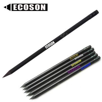 China High Quality Customized Black Pencil Matte Black #2 HB Graphite Lead Custom Printed Round Sharpened All Black Wood Pencil Custom Logo Black Pencil for sale