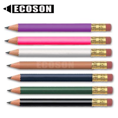 China Best Promotional Pencil Silkscreen Printing Heat Stamped LOGO 3.5 Golf Natural Short Pencil Pink Green Blue 10cm Black Purple Custom With Eraser for sale