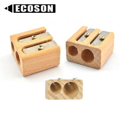 China Jumbo Pencil Sharpeners FREE SAMPLES Double Hole 0.7cm Holes 1cm Safe Hole 2 Big Small Customized Jumbo Manual Wooden Pencil Sharpener for sale