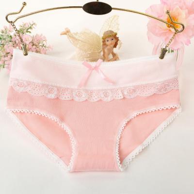 China Mid Waist Antibacterial Breathable Lace Side Pants Laces Cotton Underwear Ladies Cotton Panties Women's Inner Ropa Femenina For Girls for sale