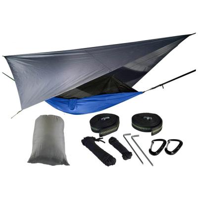 China Parachute Furniture Outdoor Nylon Jungle Outdoor Portable Camping Double Hammock with Mosquito Net and Rain Fly for sale