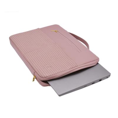 China Fashion Custom Portable Pink 15.6 Inch Vegan Faux PU Leather Laptop Sleeve Zipper For Women for sale