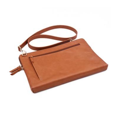 China Casual Custom Made Brown Vegan PU Leather Laptop Sleeve Shoulder Cross - Body Messenger Bag for sale