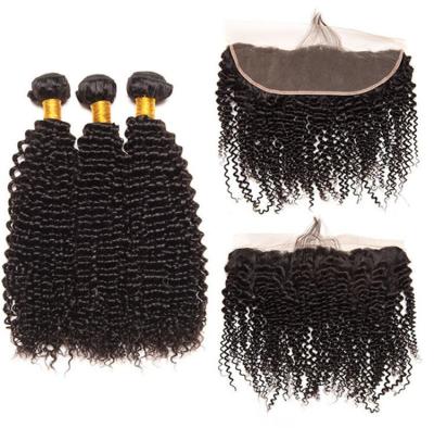 China 100% Virgin Hair Bundles 100% Peruvian Remy Hair Extension Hair Weft 3 Bundles Weave And Lace Closure Black Deep Curly Hair Bundles With Closure for sale