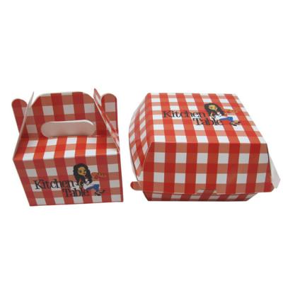 China Disposable Eco Friendly Biodegradable Cardboard Printed Small Barn Style Carry Out Hamburger Box Bread Cupcake Boxes for sale