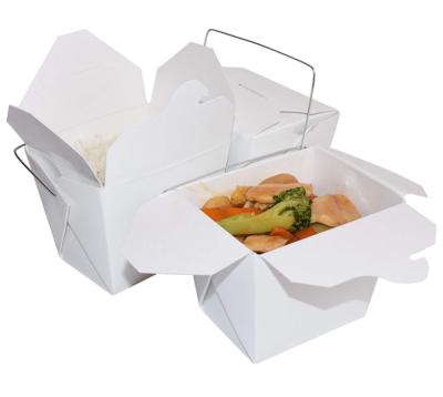 China 32 Ounce Disposable Chinese Take Out Food Boxes, White Containers With Metal Wire Handle, Noodle Box for sale