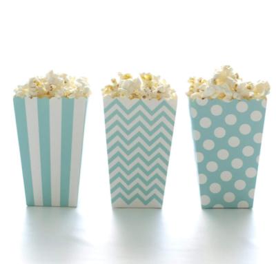 China Aqua Blue Design Movie Theater Style Trio Polka Dot Chevron Zig-Zag Striped Mini Popcorn Boxes Disposable Eco Friendly Biodegradable Gourmet Popcorn Tubs for sale