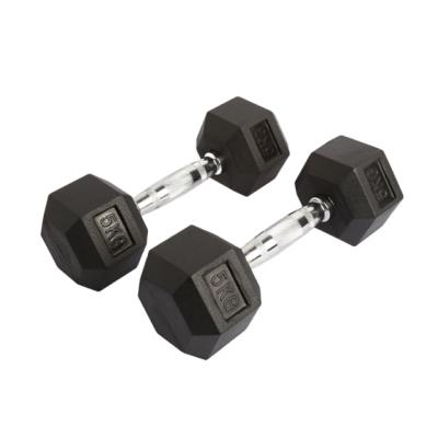 China Rubber Hex Rubbelr Dumbbell Black Hex Dumbbell Set Used In Gym for sale