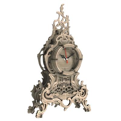 China European Style Retro Wooden DIY Ornamental Clock Assembled Gift Best Selling Wooden Crafts for sale