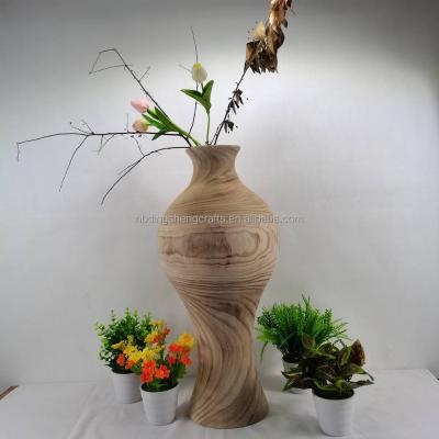 China Good Quality Traditional Natural Wood Flower Vase Classic Style For Home Decor for sale