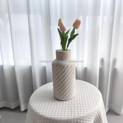 China China Flower Shape Vase Modern Elegant Wood Round Vertical Stripe Matte Floor Ornament Home Decor With Vase for sale