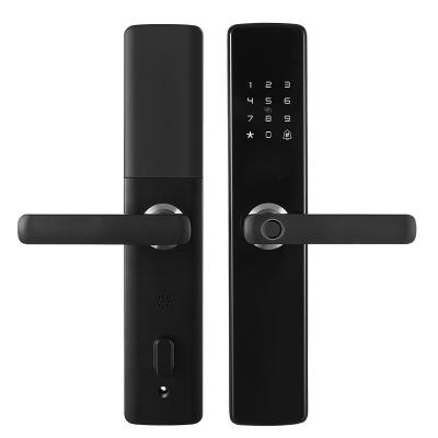 China Aluminum Alloy Hotel Residence Entry Keyless Door Lock with Fingerprint One-Piece Code Alarm Doorbell Smart Door Locks with Free Handle for sale