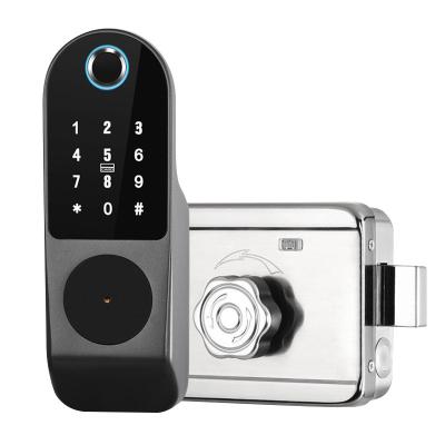 China Aluminum alloy the iron door of the external installation fingerprint code lock key card electric door lock Rim Smart Lock Remote Control (optional for sale