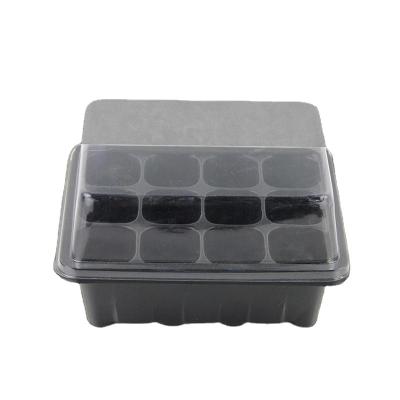 China 18x14x6cm Seed Flower Pot Seedling Seedling Tray Sprout Plate 12-Cells Nursery Tray With Transparent Lids Box for Gardening (Black) for sale