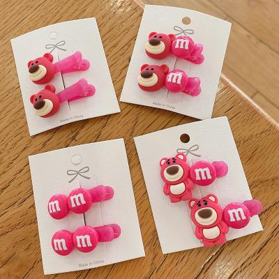 China Hot Selling New Fashion Super Cute Sweet Cartoon Rose Red Bear Resin Children Hair Clips Sets for Girls for sale