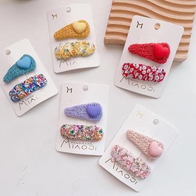 China Hot Selling New Fashion Geometric Super Cute Sweet Colorful Fabric Heart Kids Hair Clips Hairpin Sets for sale