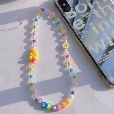 China New Trendy Frosted Beaded DIY Candy Resin Heart Bear Mobile Phone Charm For Women Bracelet Anti-lost Cellphone Chain 2022 for sale