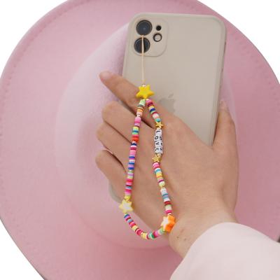 China Wholesale 2021 New Love Letter Beaded Mobile Phone Straps Soft Pottery Rope for Cell Phone Case Hanging Cord for Women for sale