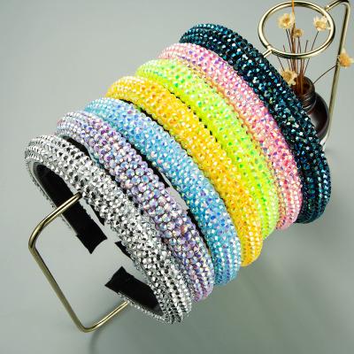 China 2021 Korean Spring Summer Yellow Crystal Plain Color Thin Cheap Headband Purple Blue Rhinestone Hairband for sale