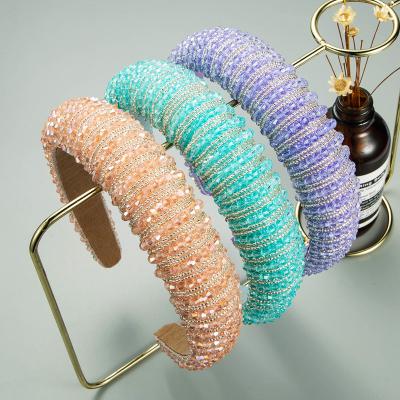 China 2021 Newest Fashion Spring Summer Bling Candy Color Crystal Headband Wide Sponge Padded Women Hair Accessories for sale