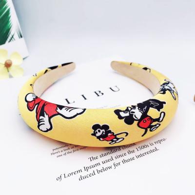 China New Designer Korean Sponge Padded Washing Face Sweet Girl Headband Flower Printed Cheap Hairband Wholesale for sale