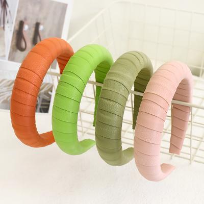 China 2021 New Fashion Candy Color Leather Crafted Hand-made Hair Accessories Women Sponge Padded Sweet Headband for sale