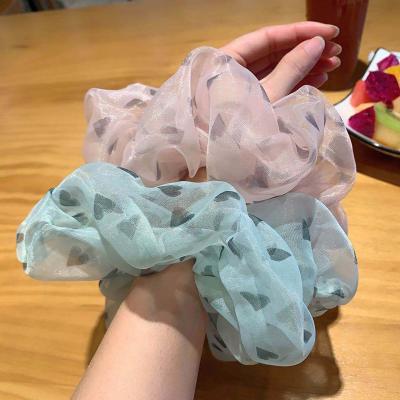 China Hot Selling New Fashion Cute Large Organza Heart Hair Ties Ponytail Holder Scrunchies for Women for sale