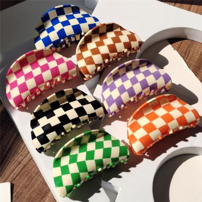 China 2022 New Ins Large Multicolor Checkerboard Grid Square Semicircle Acetate Shark Hair Clip Claw Women Hair Accessories for sale