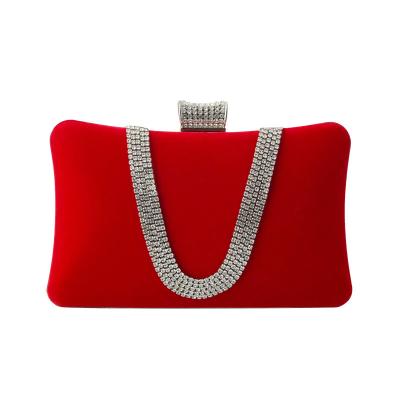 China Elegant Late-designed Hard Solid Color Rhinestone Purse Velvet Crystal Evening Bag Party Clutch Bag Wedding Handbag for sale