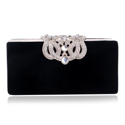 China Vintage Classic Solid Color Crown Velvet Clutch Hard Shiny Rhinestone Bling Rhinestone Evening Clutch Women Purse For Party Wedding for sale