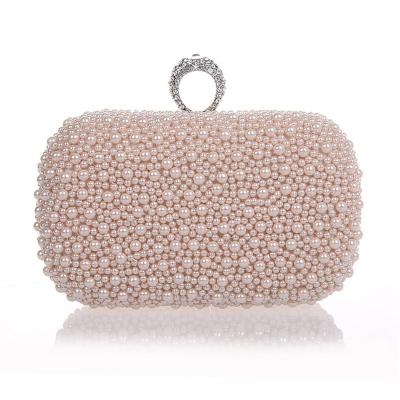 China Hard Handmade Luxury White Evening Clutch Bags Ring Women Purse Diamond Chain Pearl Clutch Bags For Party Wedding for sale