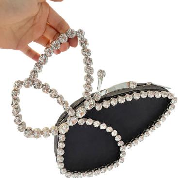 China New Fashionable Hard Rhinestone Evening Grabs Butterfly Shape Evening Clutch Bag PU Crystal Women Party Handbags for sale