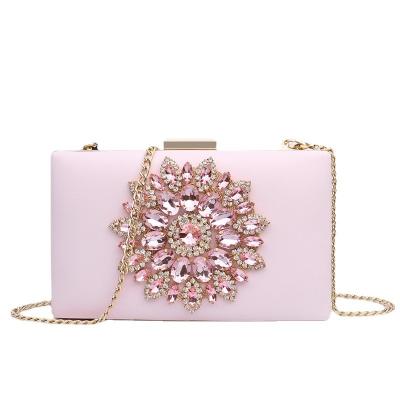 China Fashion Hard Classic PU Leather Chain Purse Women Bag Crystal Clutch Sunflower Evening Bag For Wedding Party for sale