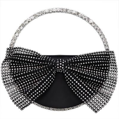 China Good Quality Rhinestone/Velvet/Organza Fashion Bowknot Evening Clutch Bags Rhinestones Chain Bag Evening Handbag For Girls Lady for sale