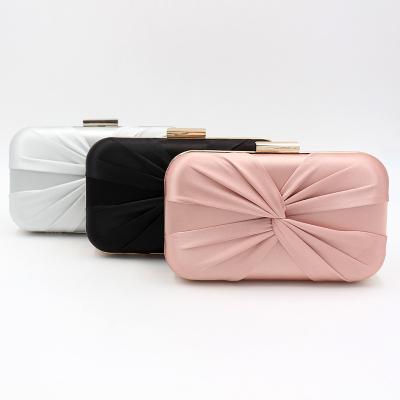 China New Twisted Knot Latch Box Clutch Bag Wedding Hard Luxury Elegant Silk Weave Purse for sale