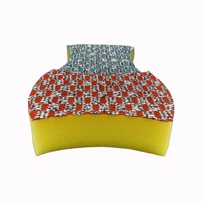 China Durable Arc Shape Kitchen Jacquard Wash Dish Easy Cloth Holding Cleaning Sponge Scrubber for sale