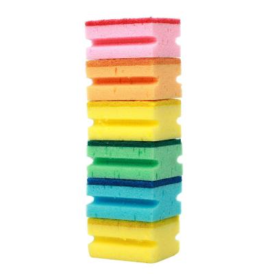 China Sustainable High Quality Square Shape Multi Colored Kitchen Hand Tool Dish Wash Handle Sponge Scrubber for sale