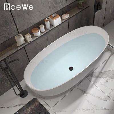 China Freestanding Oval Design Stand Soaker Artificial Marble Bathtub, Custom Poly Stone Resin Compound Tub, Cast Stone Solid Surface Bathtub for sale