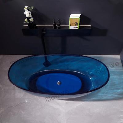 China Freestanding Blue Color Artificial Stone Bathtub, Cast Resin Bathtubs Soaker, Transparent Bathroom Tub Freestanding Hot Tubs for sale