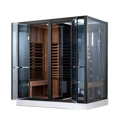 China Infrared Computer Control Panel Sauna and Steam Shower Combine Room, Indoor Luxury Bathroom Wooden Steam Sauna Room Shower Combination in Foshan for sale